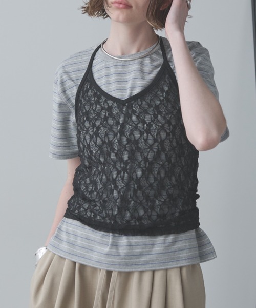 Aunt Marie's（アントマリーズ）の「マルチボーダーコンパクトTシャツ（Tシャツ/カットソー・レディース・グレー/ベージュ/チャコールグレー・FREE）」の10枚目の写真
