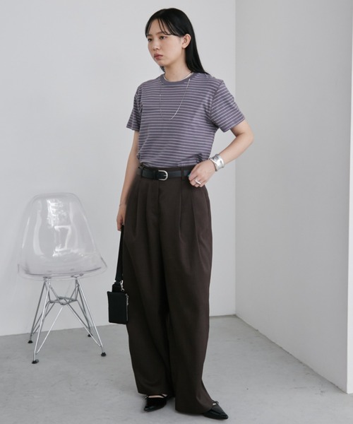 Aunt Marie's（アントマリーズ）の「マルチボーダーコンパクトTシャツ（Tシャツ/カットソー・レディース・グレー/ベージュ/チャコールグレー・FREE）」の22枚目の写真
