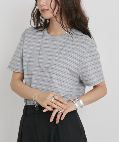 Aunt Marie's（アントマリーズ）の「マルチボーダーコンパクトTシャツ（Tシャツ/カットソー・レディース・グレー/ベージュ/チャコールグレー・FREE）」の6枚目の写真