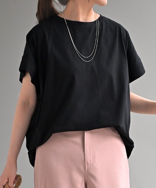 HUG.U(ハグユー)の「UVカット/抗菌消臭/接触冷感 サイドタックTシャツ(Tシャツ/カットソー・レディース・オレンジ/ダークグレー/ミント/ホワイト/ライトブルー/ブラック/ライトベージュ・FREE)」の14枚目の写真