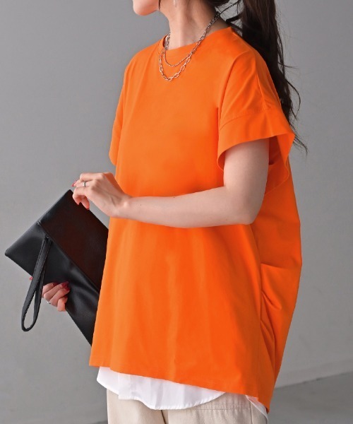 HUG.U(ハグユー)の「UVカット/抗菌消臭/接触冷感 サイドタックTシャツ(Tシャツ/カットソー・レディース・オレンジ/ダークグレー/ミント/ホワイト/ライトブルー/ブラック/ライトベージュ・FREE)」の21枚目の写真