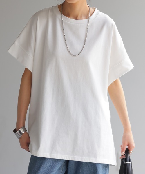 HUG.U(ハグユー)の「UVカット/抗菌消臭/接触冷感 サイドタックTシャツ(Tシャツ/カットソー・レディース・オレンジ/ダークグレー/ミント/ホワイト/ライトブルー/ブラック/ライトベージュ・FREE)」の9枚目の写真