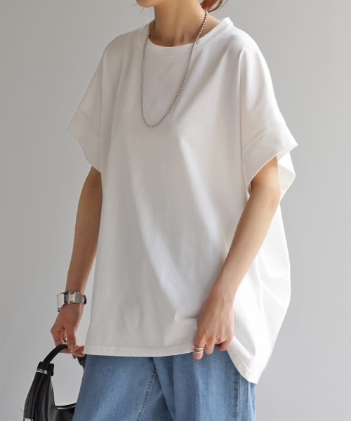 HUG.U(ハグユー)の「UVカット/抗菌消臭/接触冷感 サイドタックTシャツ(Tシャツ/カットソー・レディース・オレンジ/ダークグレー/ミント/ホワイト/ライトブルー/ブラック/ライトベージュ・FREE)」の10枚目の写真