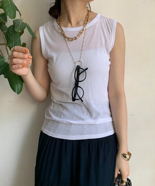 DouDou（ドゥドゥ）の「コットンシアータンク（Tシャツ/カットソー・レディース・オフホワイト/ブラック/ブラウン/ピンク/オレンジ・FREE）」の2枚目の写真