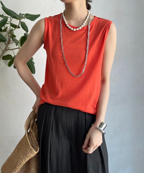 DouDou（ドゥドゥ）の「コットンシアータンク（Tシャツ/カットソー・レディース・オフホワイト/ブラック/ブラウン/ピンク/オレンジ・FREE）」の5枚目の写真