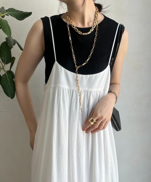 DouDou（ドゥドゥ）の「コットンシアータンク（Tシャツ/カットソー・レディース・オフホワイト/ブラック/ブラウン/ピンク/オレンジ・FREE）」の3枚目の写真