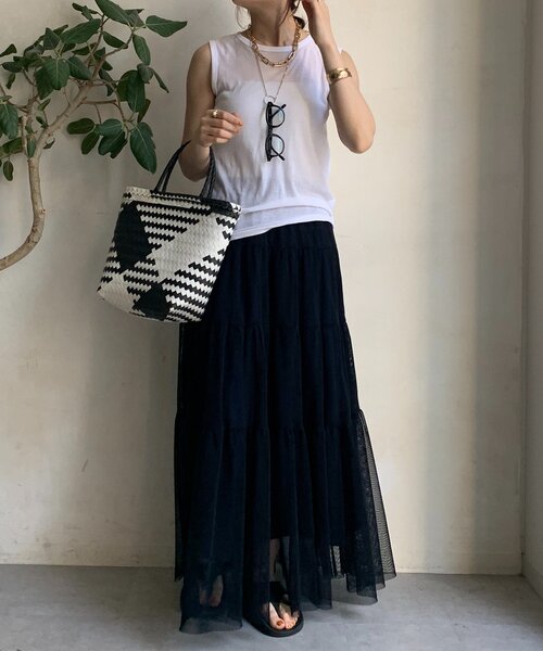 DouDou（ドゥドゥ）の「コットンシアータンク（Tシャツ/カットソー・レディース・オフホワイト/ブラック/ブラウン/ピンク/オレンジ・FREE）」の8枚目の写真