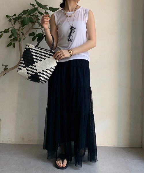 DouDou（ドゥドゥ）の「コットンシアータンク（Tシャツ/カットソー・レディース・オフホワイト/ブラック/ブラウン/ピンク/オレンジ・FREE）」の9枚目の写真