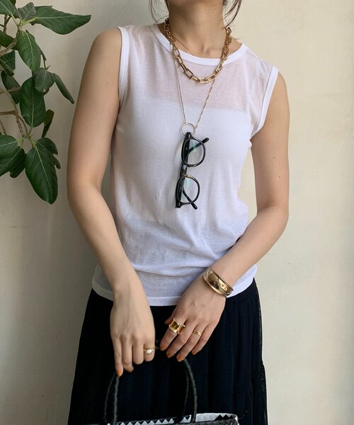 DouDou（ドゥドゥ）の「コットンシアータンク（Tシャツ/カットソー・レディース・オフホワイト/ブラック/ブラウン/ピンク/オレンジ・FREE）」の11枚目の写真