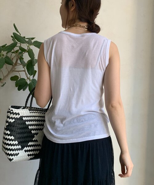 DouDou（ドゥドゥ）の「コットンシアータンク（Tシャツ/カットソー・レディース・オフホワイト/ブラック/ブラウン/ピンク/オレンジ・FREE）」の14枚目の写真