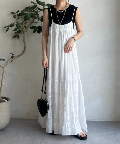 DouDou（ドゥドゥ）の「コットンシアータンク（Tシャツ/カットソー・レディース・オフホワイト/ブラック/ブラウン/ピンク/オレンジ・FREE）」の15枚目の写真