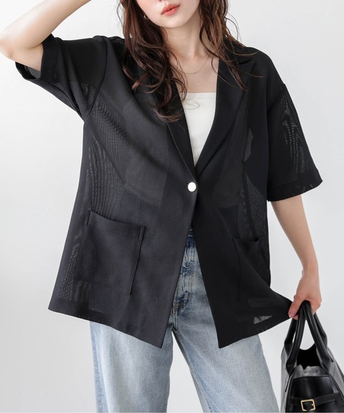 La-gemme（ラジェム）の「メッシュシアージャケット（その他アウター・レディース・ベージュ/ブラック・フリー）」の4枚目の写真