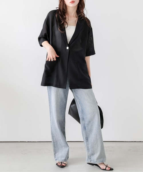 La-gemme（ラジェム）の「メッシュシアージャケット（その他アウター・レディース・ベージュ/ブラック・フリー）」の5枚目の写真