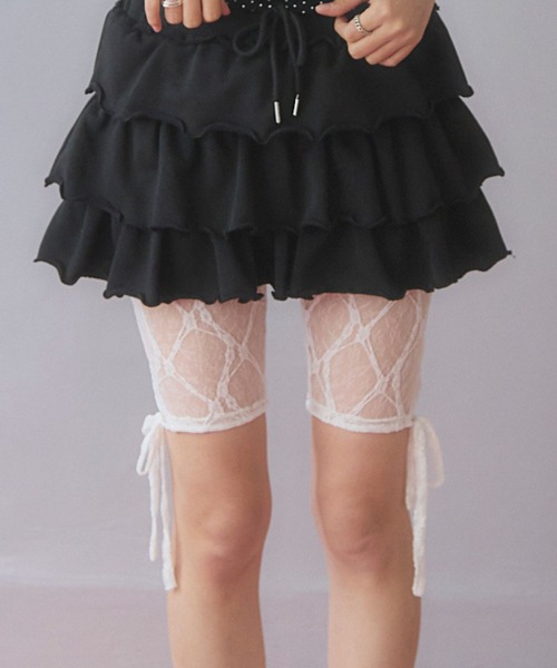 3.3 Field Trip （3.3フィールドトリップ）の「3.3 Field Trip／リボンレースバイカーパンツ（その他パンツ・レディース・ホワイト/ブラック・FREE）」の2枚目の写真