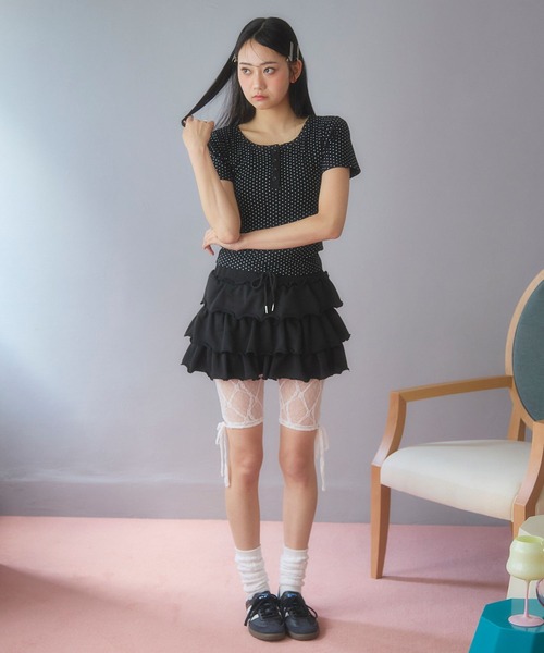 3.3 Field Trip （3.3フィールドトリップ）の「3.3 Field Trip／リボンレースバイカーパンツ（その他パンツ・レディース・ホワイト/ブラック・FREE）」の6枚目の写真