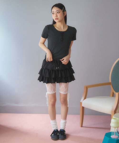 3.3 Field Trip （3.3フィールドトリップ）の「3.3 Field Trip／リボンレースバイカーパンツ（その他パンツ・レディース・ホワイト/ブラック・FREE）」の7枚目の写真