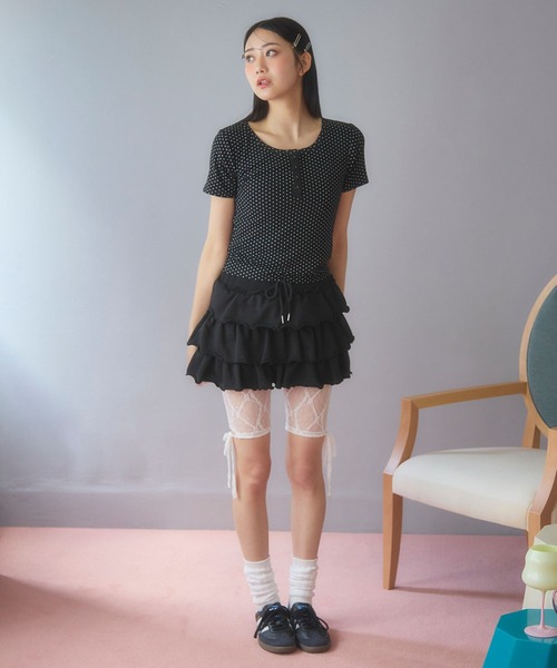 3.3 Field Trip （3.3フィールドトリップ）の「3.3 Field Trip／リボンレースバイカーパンツ（その他パンツ・レディース・ホワイト/ブラック・FREE）」の8枚目の写真