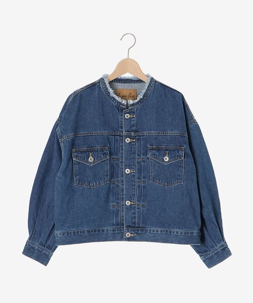 le.coeur blanc（ルクールブラン）の「ノーカラーデニムジャケット（ノーカラージャケット・レディース・ブラック/ブルー・38）」の3枚目の写真