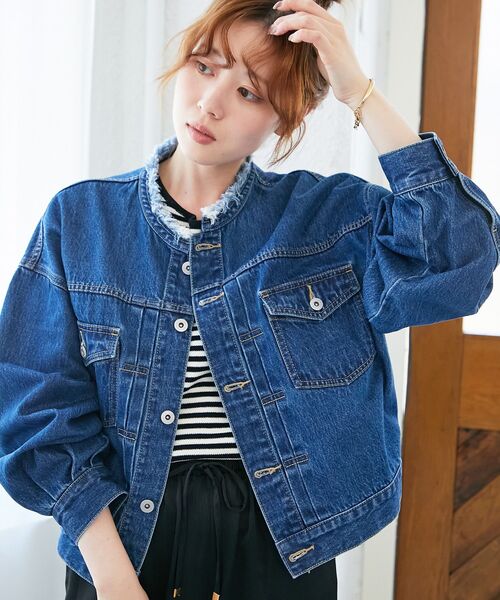 le.coeur blanc（ルクールブラン）の「ノーカラーデニムジャケット（ノーカラージャケット・レディース・ブラック/ブルー・38）」の8枚目の写真