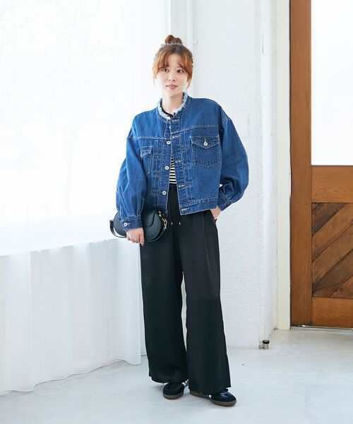 le.coeur blanc（ルクールブラン）の「ノーカラーデニムジャケット（ノーカラージャケット・レディース・ブラック/ブルー・38）」の9枚目の写真