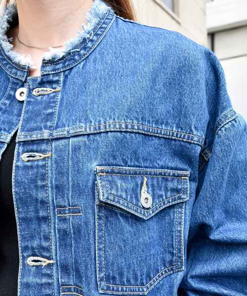 le.coeur blanc（ルクールブラン）の「ノーカラーデニムジャケット（ノーカラージャケット・レディース・ブラック/ブルー・38）」の15枚目の写真