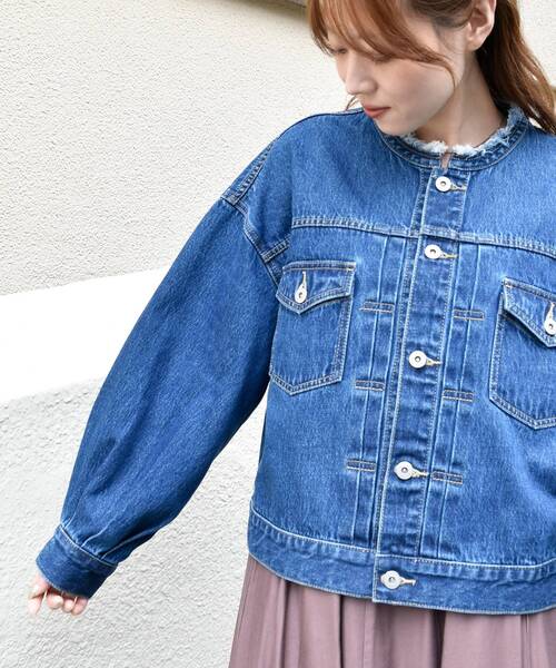le.coeur blanc（ルクールブラン）の「ノーカラーデニムジャケット（ノーカラージャケット・レディース・ブラック/ブルー・38）」の18枚目の写真