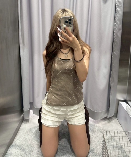 タンクトップ ノースリーブ 「FANCY CLUB」Dot Button Sleeveless レディース FANCY CLUB（ファンシークラブ）の「【FANCY CLUB】Dot Button
