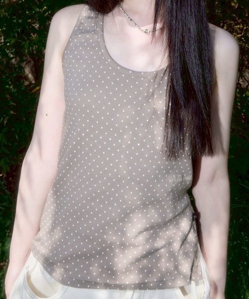 タンクトップ ノースリーブ 「FANCY CLUB」Dot Button Sleeveless レディース FANCY CLUB（ファンシークラブ）の「【FANCY CLUB】Dot Button