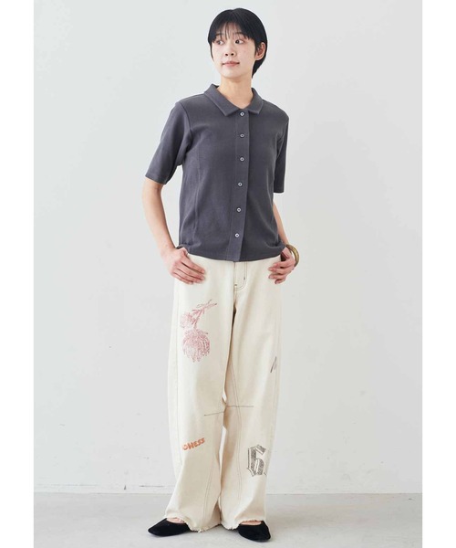 MEDE19F（メデジュウキュウ）の「ＭＥＤＥ１９Ｆ　ベアテレコカットソーシャツ（シャツ/ブラウス・レディース・ライトイエロー/チャコールグレー・M/L/LL）」の4枚目の写真