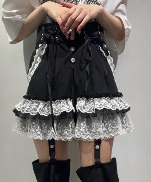 NOVESSEL(ノベセル)の「『AOSPACE』レースアップフリルショーツ&レッグカバーセット(その他パンツ・レディース・ブラック/ホワイト・SMALL/MEDIUM)」の11枚目の写真
