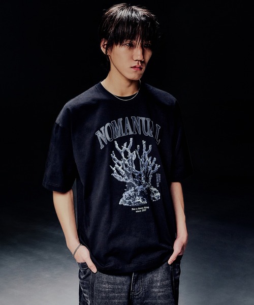 極美品✨1点もの級 NOMA t.リネン 半袖シャツ メタルロゴ 麻 NOMANUAL /ノーマニュアル」METAL CORAL REEF T-SHIRT（Tシャツ