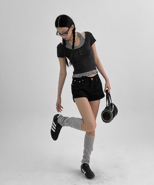 ショートパンツ RONRON CANCAN RUFFLE PANTSKIRT BLACK CANCAN RUFFLE PANTSKIRT BLACK - RONRON 론론