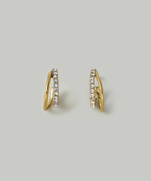 Jolie Toujours(ジョリトゥジュール)の「〈ステンレス〉CZダブルフープピアス(ピアス(両耳用)・レディース・ゴールド/シルバー・FREE)」の2枚目の写真