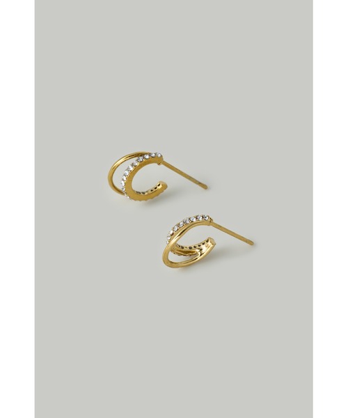 Jolie Toujours(ジョリトゥジュール)の「〈ステンレス〉CZダブルフープピアス(ピアス(両耳用)・レディース・ゴールド/シルバー・FREE)」の4枚目の写真