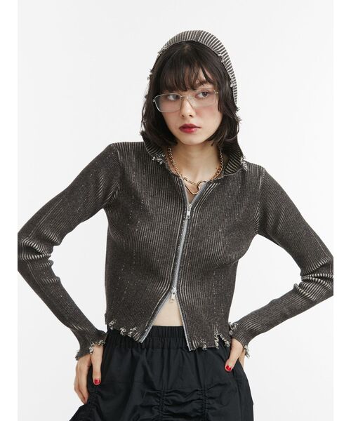 セール】コンパクトニットZIPフーディ ジップパーカー（ニット