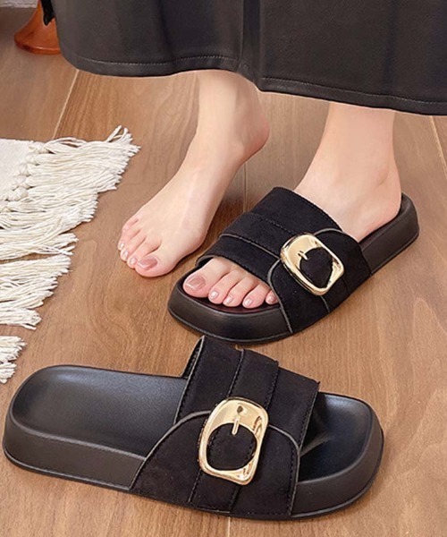 shoppinggo(ショッピングゴー)の「サンダル レディース スリッパ フラットサンダル ミュール 美脚 夏サンダル(サンダル・レディース・ブラック/ベージュ/キャメル・S/M/L)」の2枚目の写真