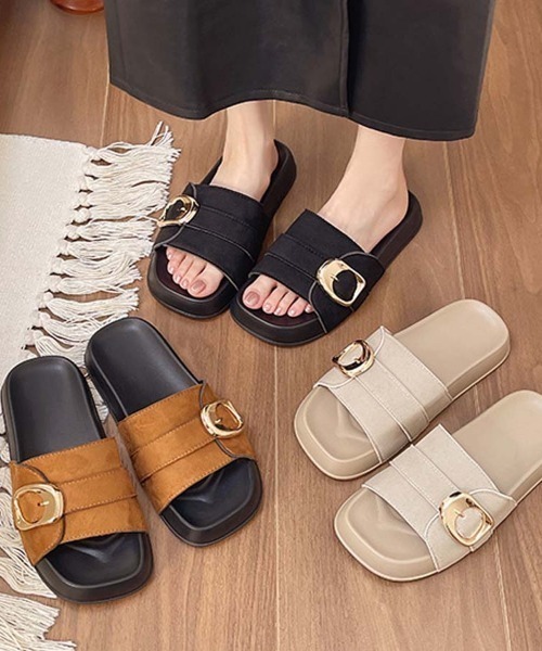 shoppinggo(ショッピングゴー)の「サンダル レディース スリッパ フラットサンダル ミュール 美脚 夏サンダル(サンダル・レディース・ブラック/ベージュ/キャメル・S/M/L)」の10枚目の写真