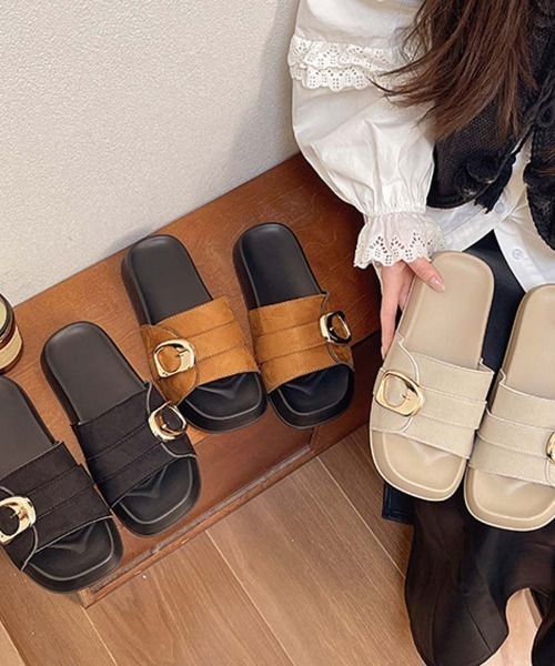 shoppinggo(ショッピングゴー)の「サンダル レディース スリッパ フラットサンダル ミュール 美脚 夏サンダル(サンダル・レディース・ブラック/ベージュ/キャメル・S/M/L)」の21枚目の写真