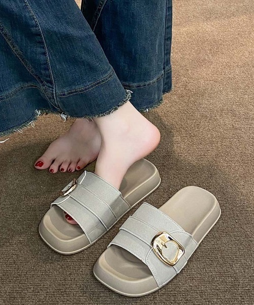 shoppinggo(ショッピングゴー)の「サンダル レディース スリッパ フラットサンダル ミュール 美脚 夏サンダル(サンダル・レディース・ブラック/ベージュ/キャメル・S/M/L)」の12枚目の写真
