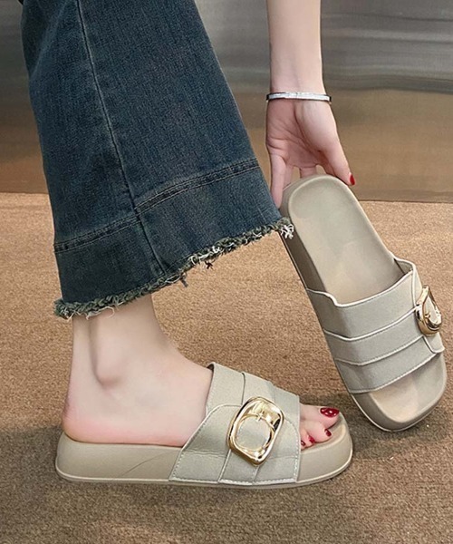 shoppinggo(ショッピングゴー)の「サンダル レディース スリッパ フラットサンダル ミュール 美脚 夏サンダル(サンダル・レディース・ブラック/ベージュ/キャメル・S/M/L)」の11枚目の写真