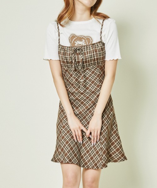 GORGE(ゴージ)の「《レトロチェック×フィット感》ガーリーキャミワンピ(ワンピース・レディース・ブラウン/ボルドー/ブラック・F)」の3枚目の写真