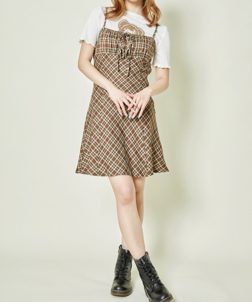GORGE(ゴージ)の「《レトロチェック×フィット感》ガーリーキャミワンピ(ワンピース・レディース・ブラウン/ボルドー/ブラック・F)」の12枚目の写真