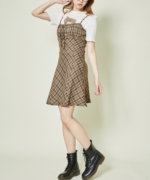 GORGE(ゴージ)の「《レトロチェック×フィット感》ガーリーキャミワンピ(ワンピース・レディース・ブラウン/ボルドー/ブラック・F)」の10枚目の写真