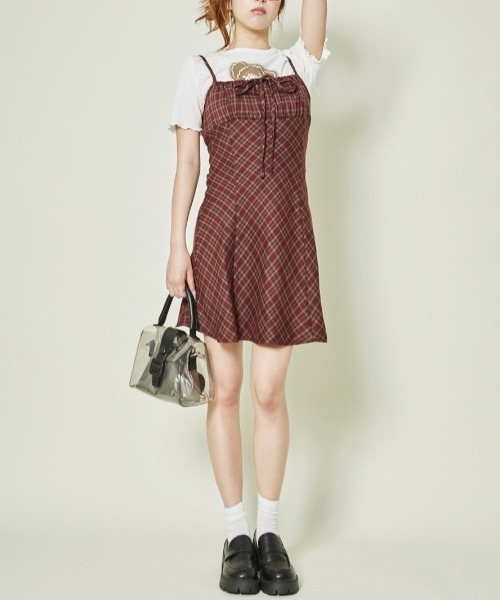GORGE(ゴージ)の「《レトロチェック×フィット感》ガーリーキャミワンピ(ワンピース・レディース・ブラウン/ボルドー/ブラック・F)」の9枚目の写真