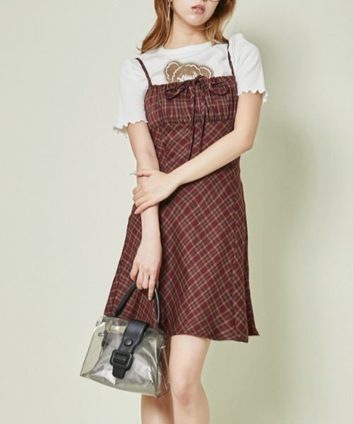 GORGE(ゴージ)の「《レトロチェック×フィット感》ガーリーキャミワンピ(ワンピース・レディース・ブラウン/ボルドー/ブラック・F)」の7枚目の写真