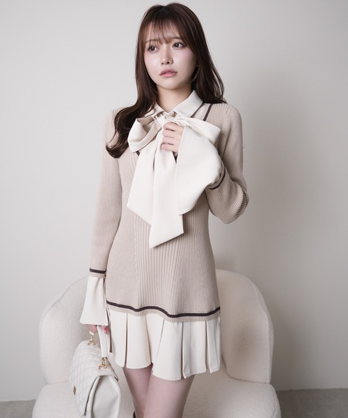 リップサービス LIP SERVICE シャツドッキングプリーツワンピース シャツドッキングプリーツワンピース(ワンピース)|LIPSERVICE