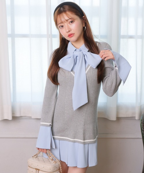 シャツドッキングプリーツワンピース シャツドッキングプリーツワンピース（ワンピース）｜LIPSERVICE