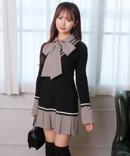 シャツドッキングプリーツワンピース LIP SERVICE（リップサービス）｜ シャツドッキングプリーツ