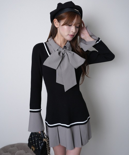 リップサービス シャツドッキングプリーツワンピース LIP SERVICE（リップサービス）｜ シャツドッキングプリーツ