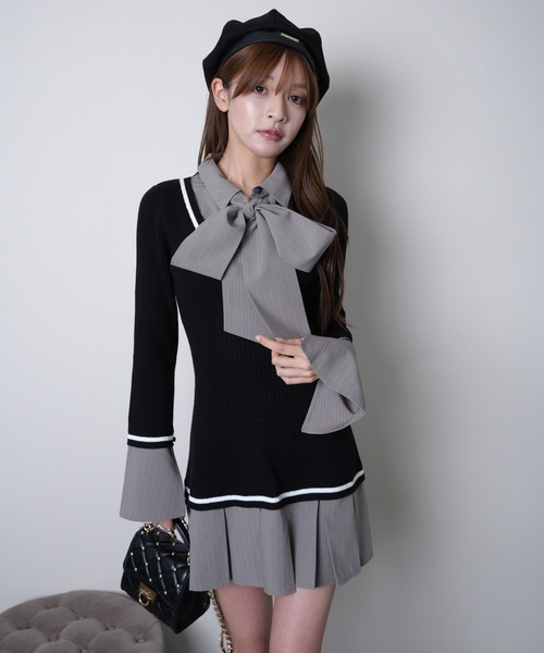 シャツドッキングプリーツワンピース（ワンピース）｜LIPSERVICE